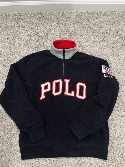 Polo Ralph Lauren Black fuzzy Polo Ralph Lauren 1/4 zip | Grailed