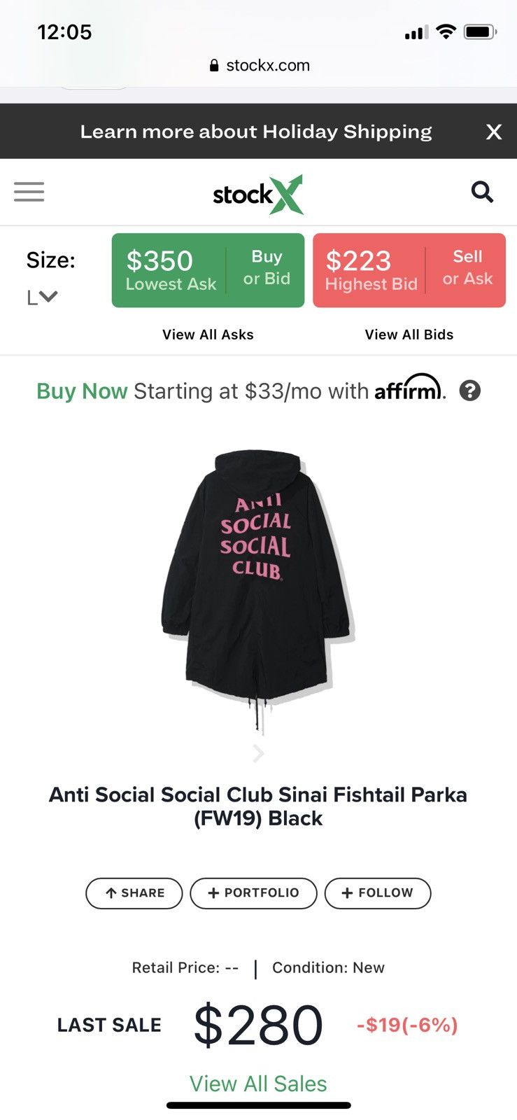 Anti Social Social Club Sinai Fishtail Parka Size US L / EU 52-54 / 3 - 1 Thumbnail