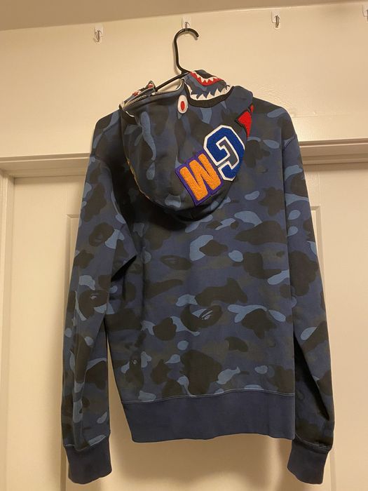 Bape color camo shark full zip hoodie blue hot sale