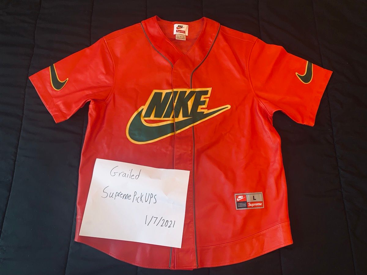 Supreme Leather Baseball Jersey red