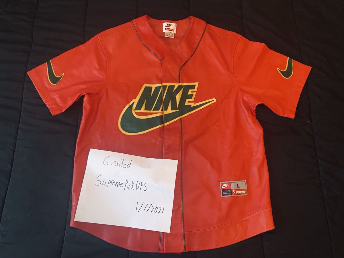 Supreme Nike FW19 Leather Baseball Jersey Red Size S