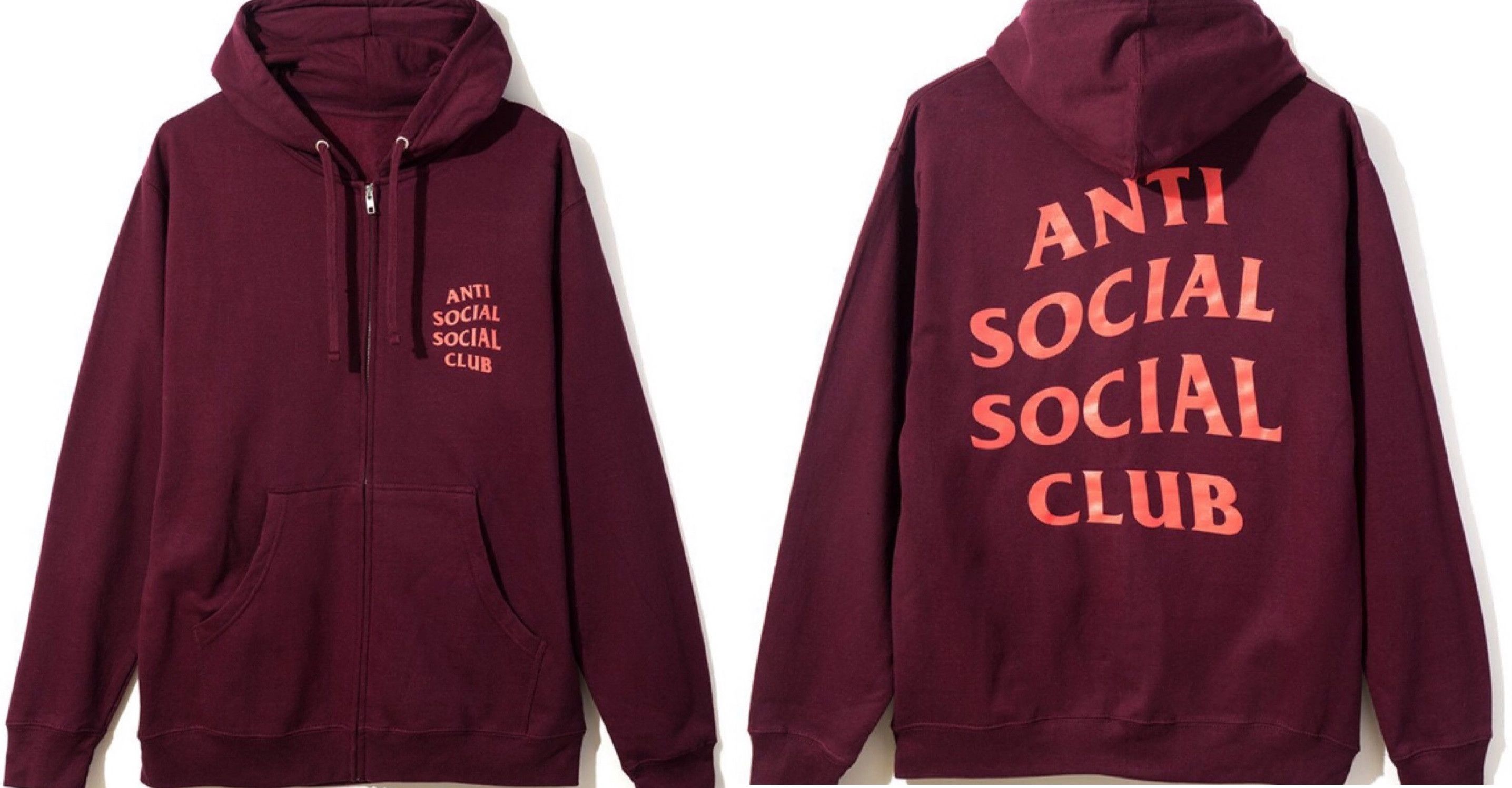 Anti Social Social Club DS ASSC Maroon Zip Up Hoodie Hoody FTP FOG VLONE BAPE KITH Size US XL / EU 56 / 4 - 3 Thumbnail