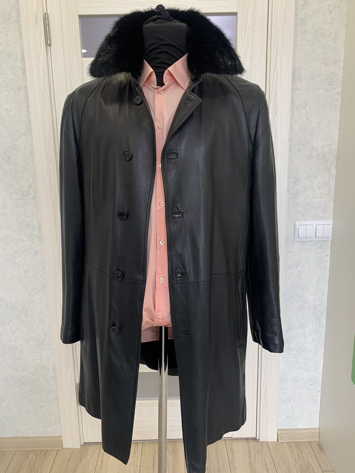 Brioni Leather Fur Pure Bemberg Lining Coat Jacket
