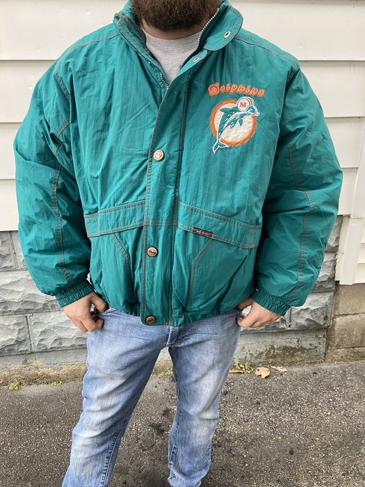 Mens Large Mirage Miami Dolphins Winter Jacket Throwback Vintage NFL