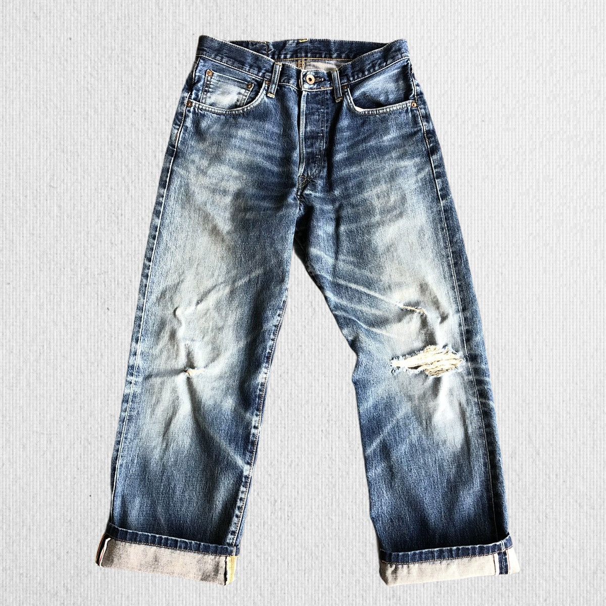 Edwin Vintage Edwin 505x Selvedge Distressed Denim Jeans Size US 30 / EU 46 - 1 Thumbnail