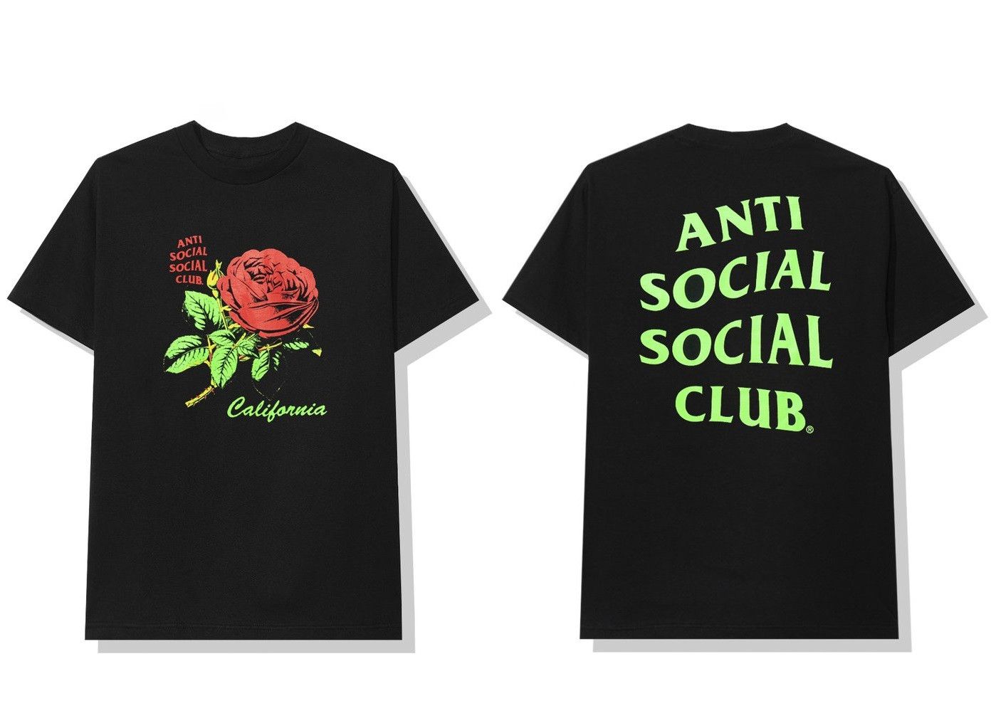 DS Green ASSC Red Rose Logo California Black Tee in hand