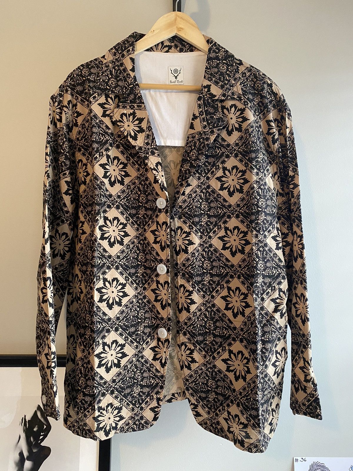 South2 West8 Pen Jacket - Navy Printed Flannel / Batik Size L Size US L / EU 52-54 / 3 - 2 Thumbnail