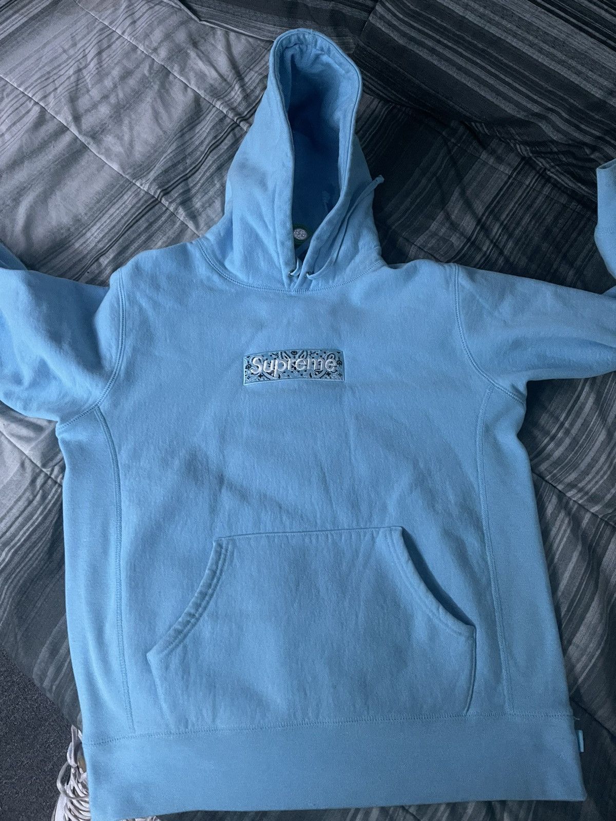 Supreme light blue bandana hoodie hot sale