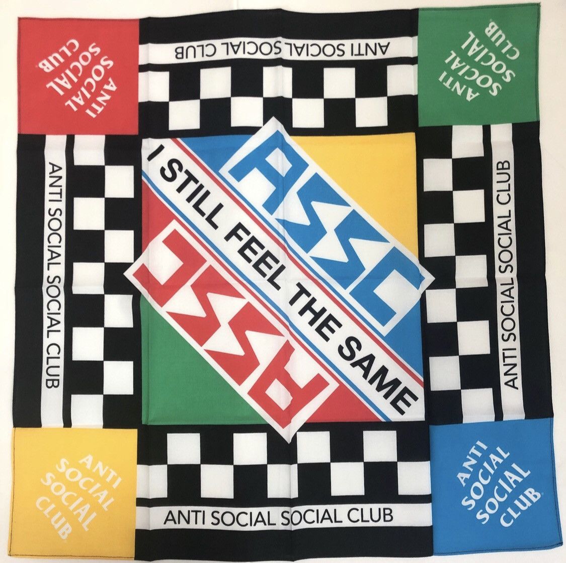 Anti Social Social Club Pismo Beach Bandana Red/Yellow/Green/Blue Checkered Racer OS Size ONE SIZE - 1 Thumbnail
