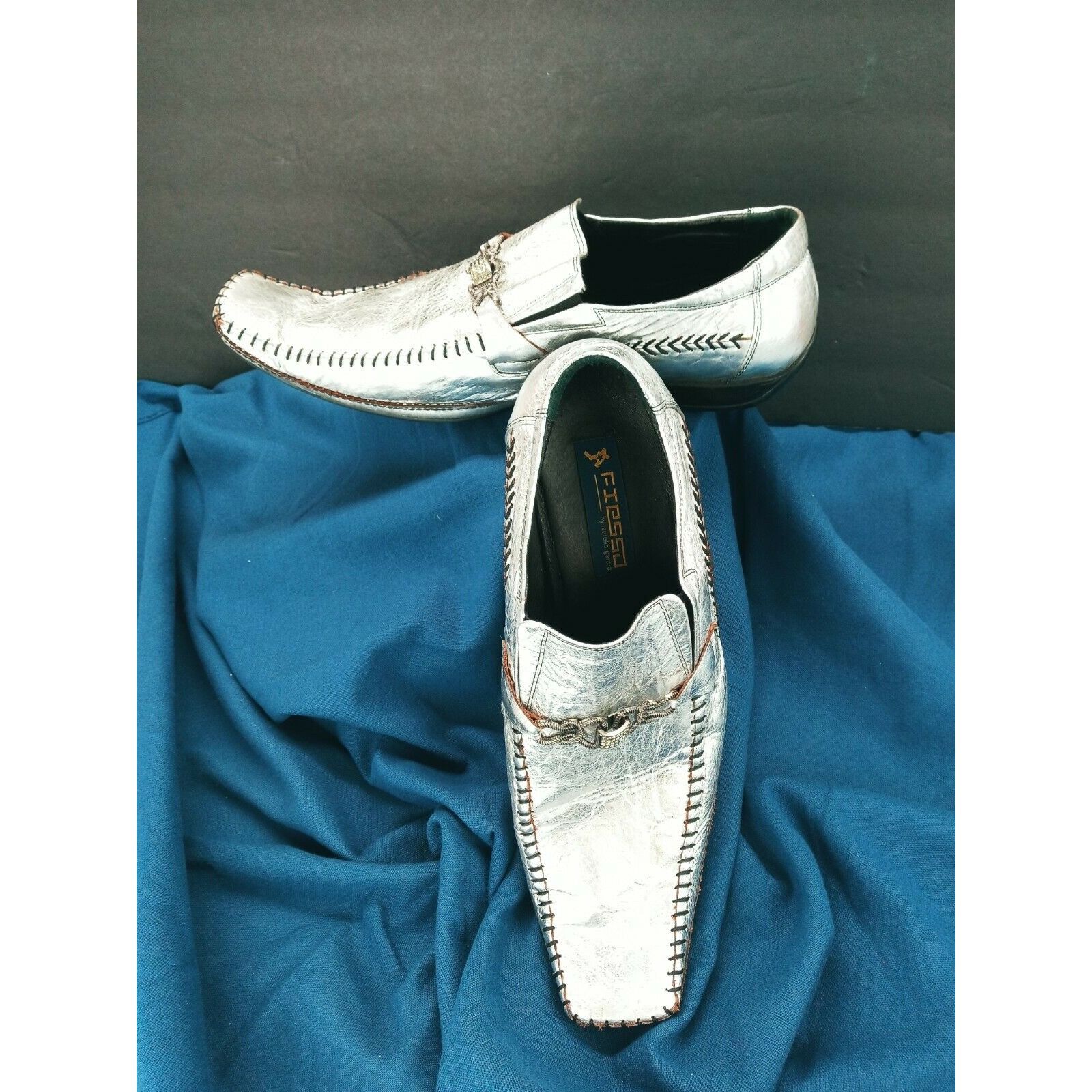 Fiesso by Aurelio Garcia Men\'s Square Toe Slip-on Leather Dress Shoes Loafers 7 Aurelio Garcia Fiesso Square Toe Silver FI-8068 Leather 13  main image 3
