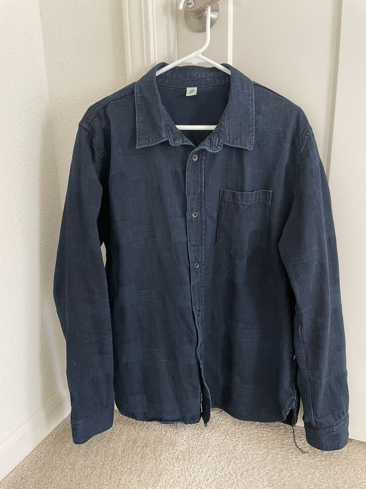 Pure Blue Japan Jacquard Patchwork Button Up Shirt in Deep Indigo Size US L / EU 52-54 / 3 - 1 Thumbnail