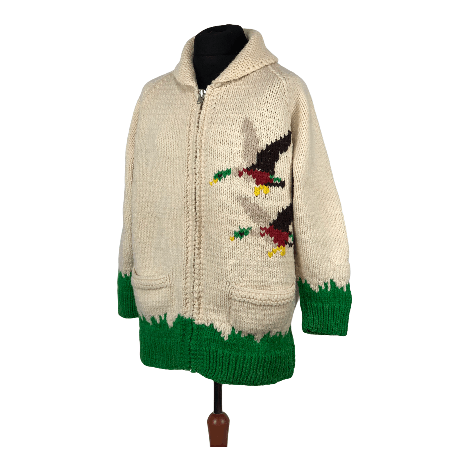 Hand Knit Shawl Collar Duck Cowichan Talon Zip Cardigan
