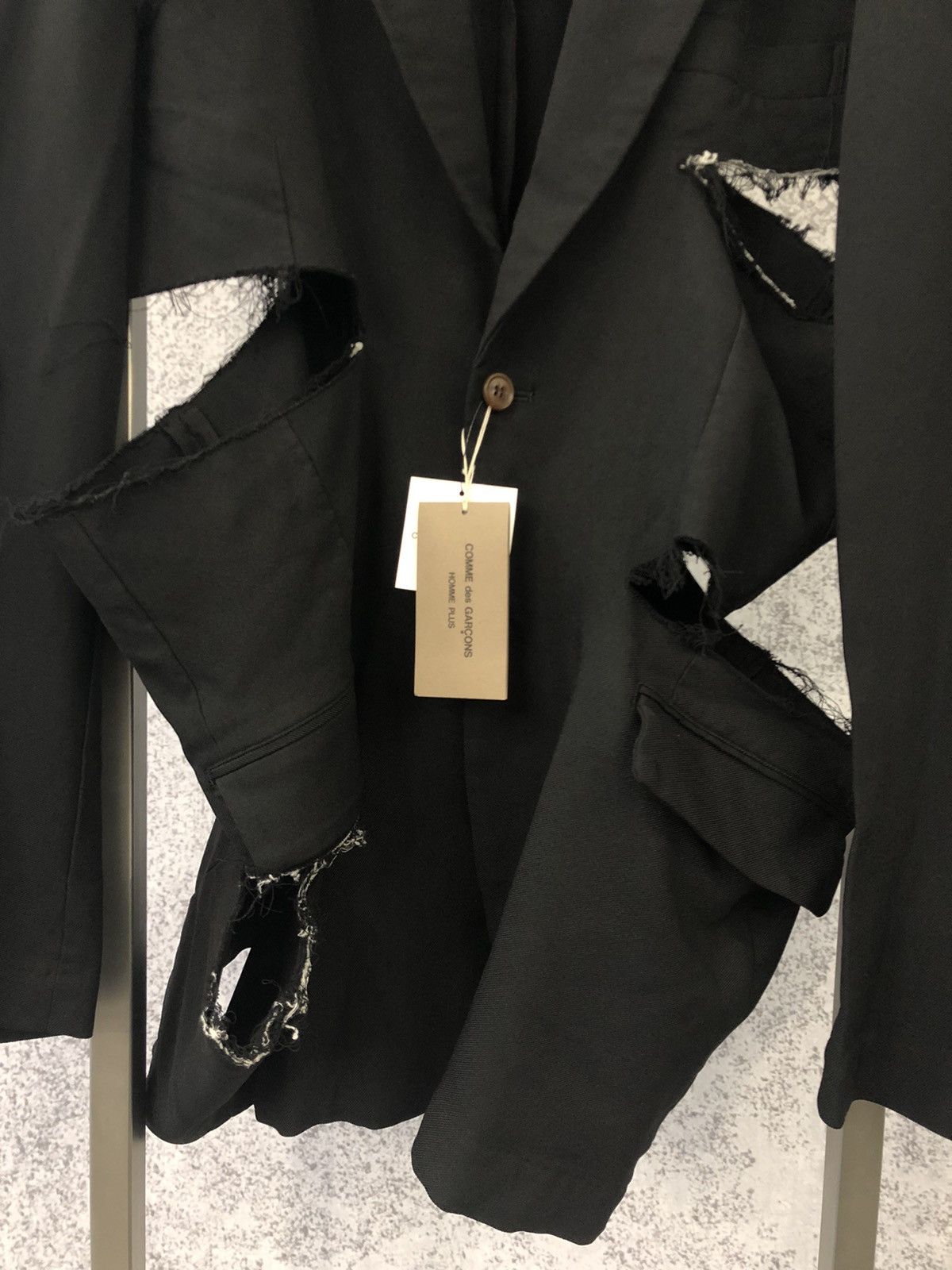 Comme des Garcons Homme Plus Black Blazer with Cut Details Size 54R - 2 Thumbnail