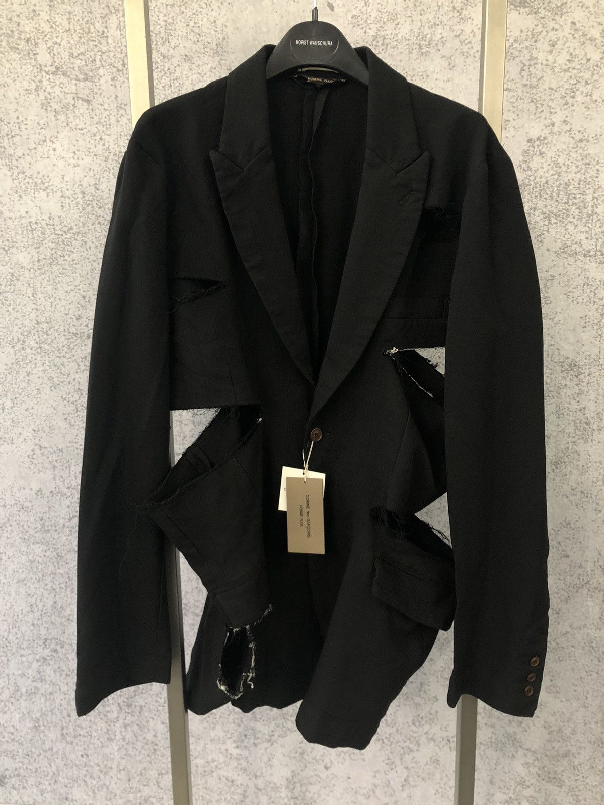 Comme des Garcons Homme Plus Black Blazer with Cut Details Size 54R - 1 Thumbnail