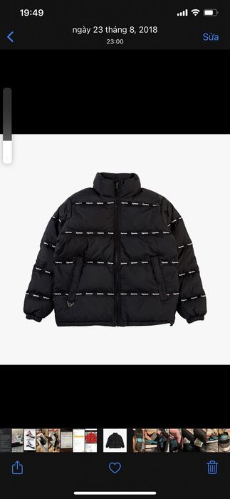 Supreme tape outlet logo puffer