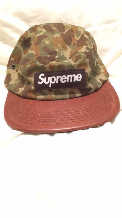 Supreme Supreme Camo Herringbone Leather Olive Camp Cap | Grailed