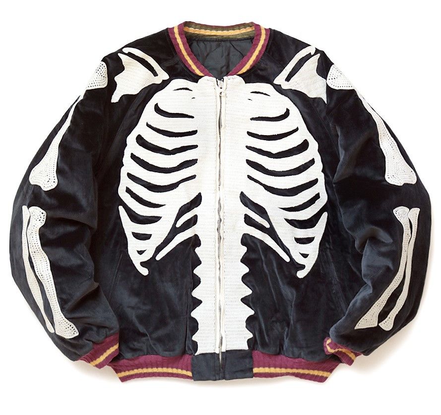 Kapital KAPITAL Skeleton Bone Velour Souvenir Bomber Jacket