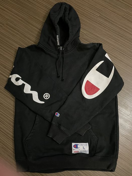 Supreme Supreme x Champion Hooded Sweatshirt Black Large | Grailed