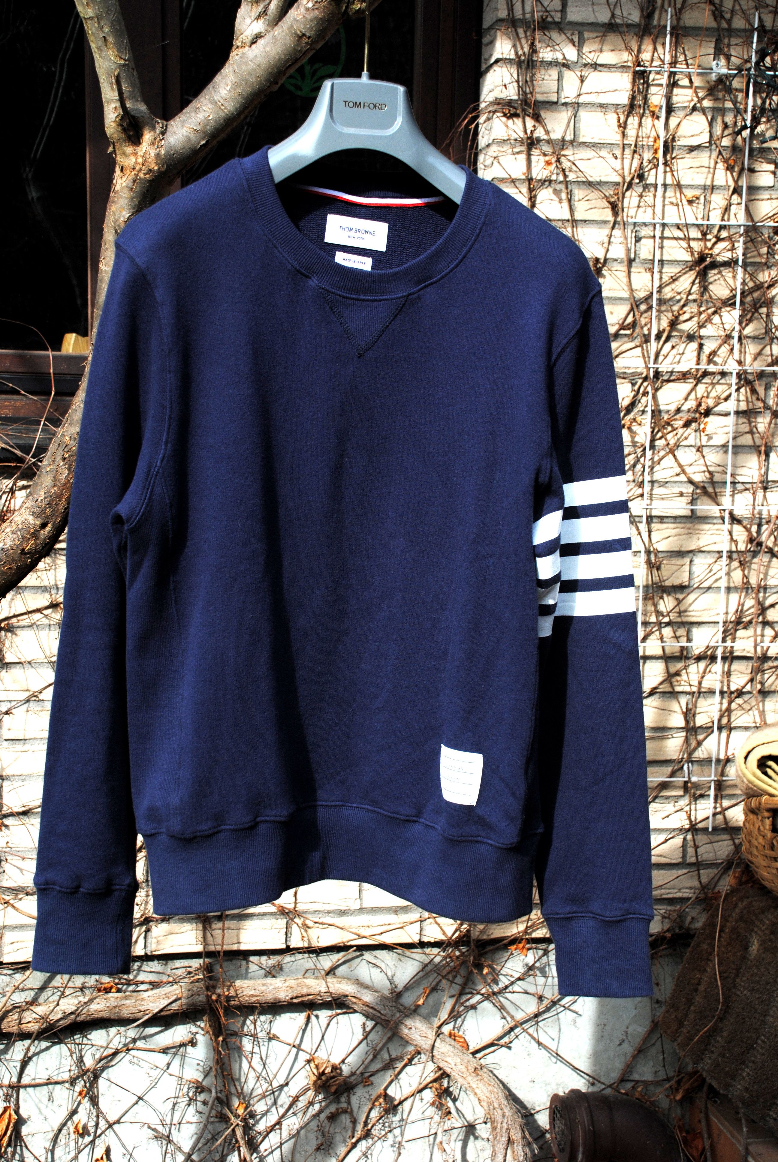 Thom Browne Navy Blue Striped Crewneck Sweater Made In Japan