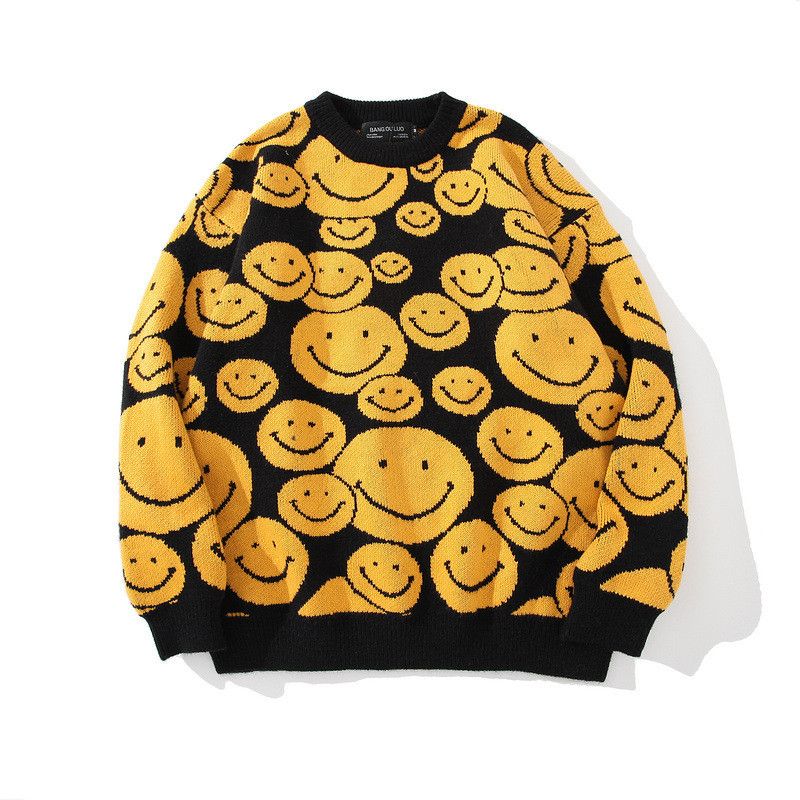 Quilted Smiley Face Sweatshirt - Black main image 1