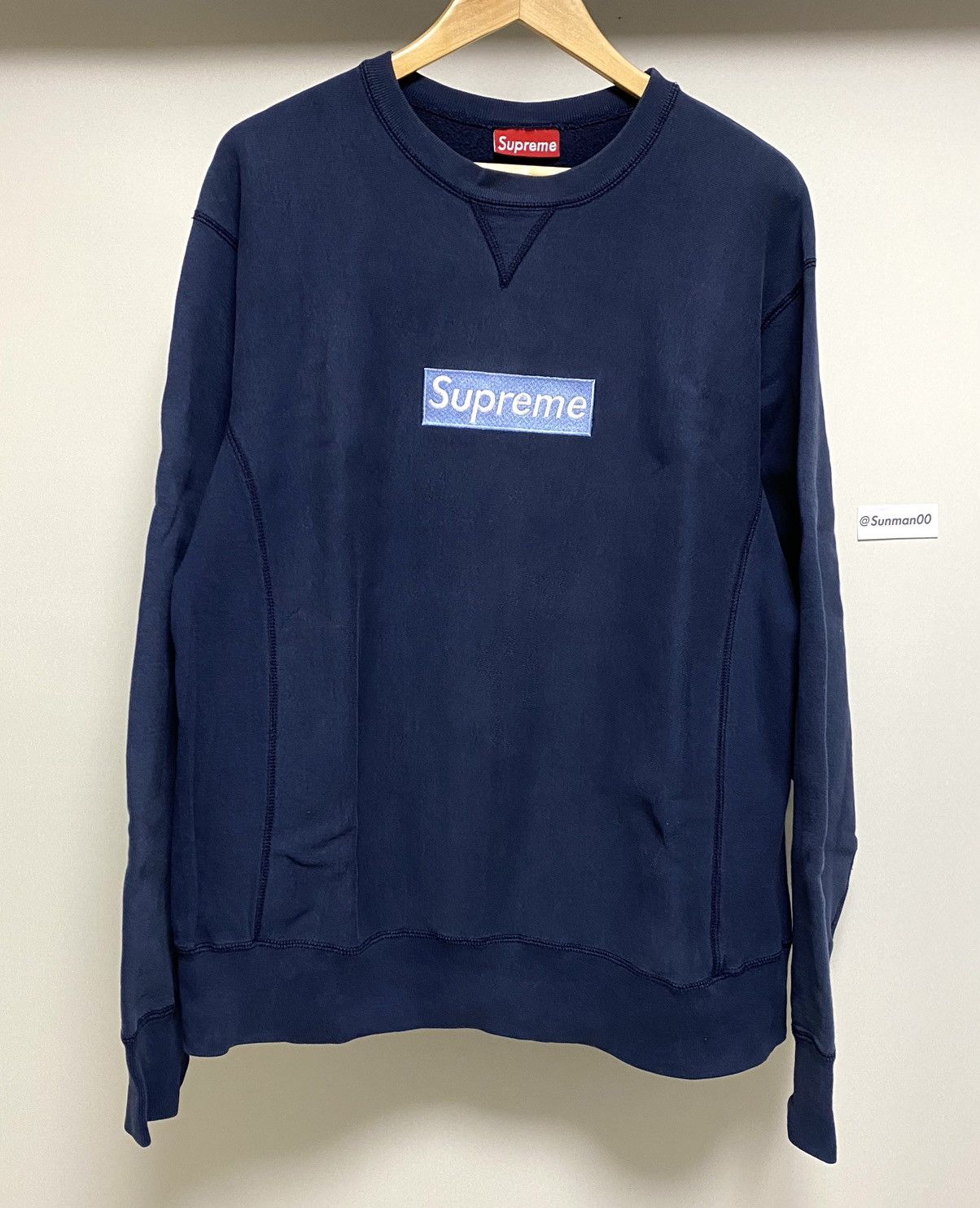 Supreme Navy Box Logo Crewneck | Grailed