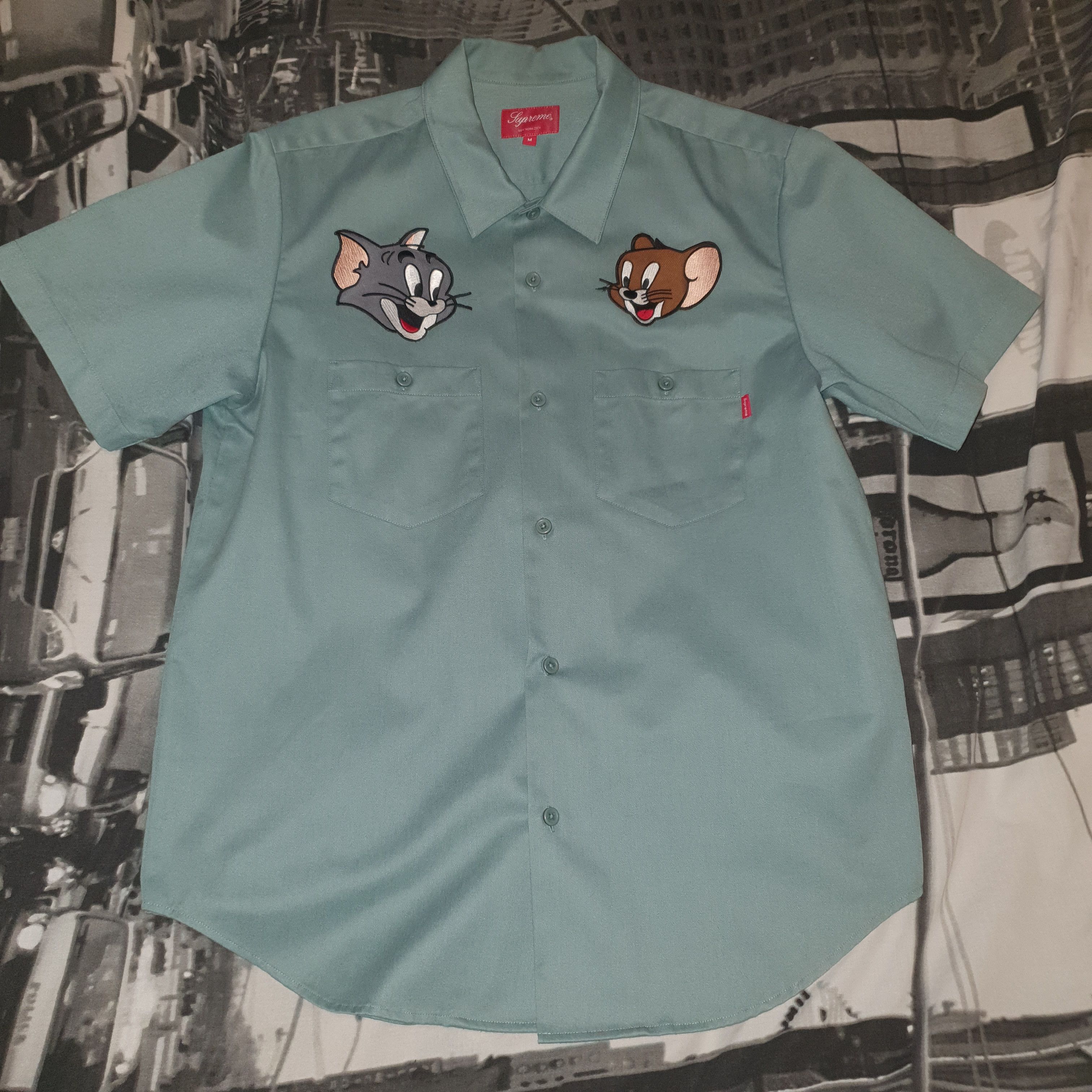 Supreme Supreme x Tom & Jerry Teal Button Up Work Shirt | Grailed