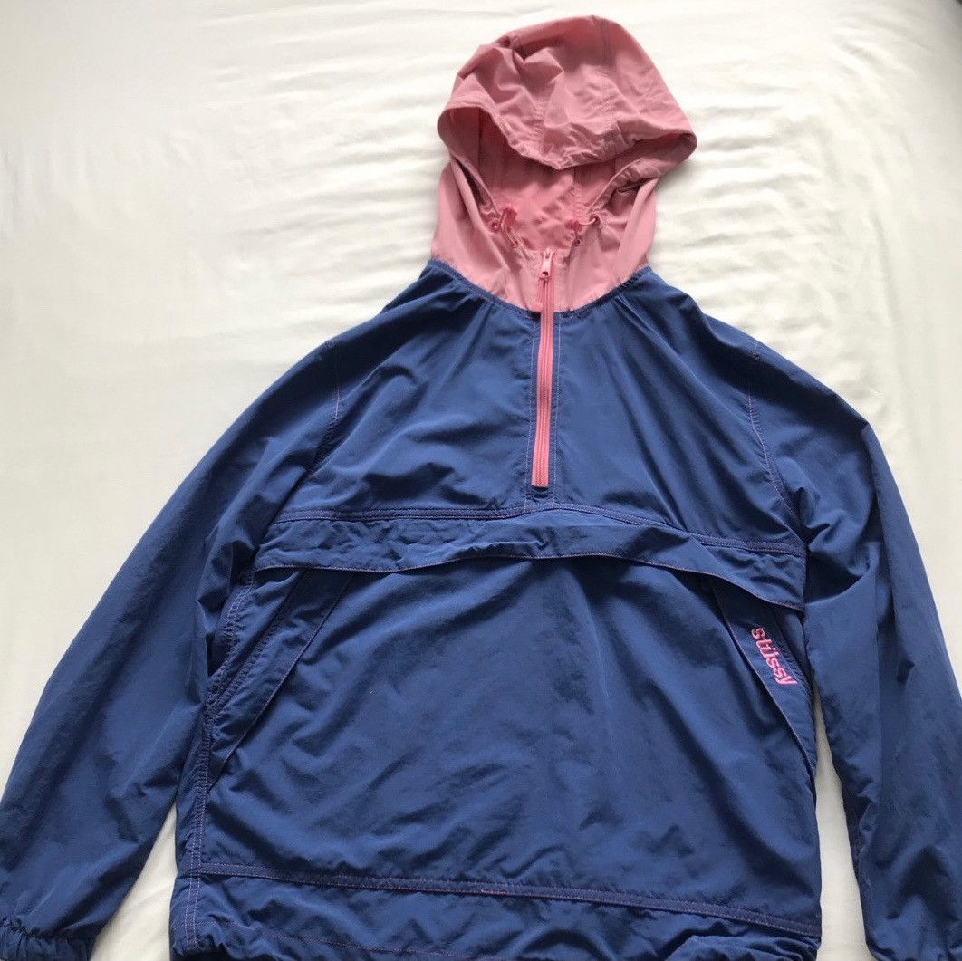 Stussy Pink and blue stussy half zip jacket Grailed