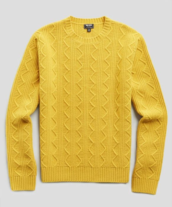 Todd Snyder TOOD SNYDER Yellow Merino Wool Cable Knit Crew Sweater ...