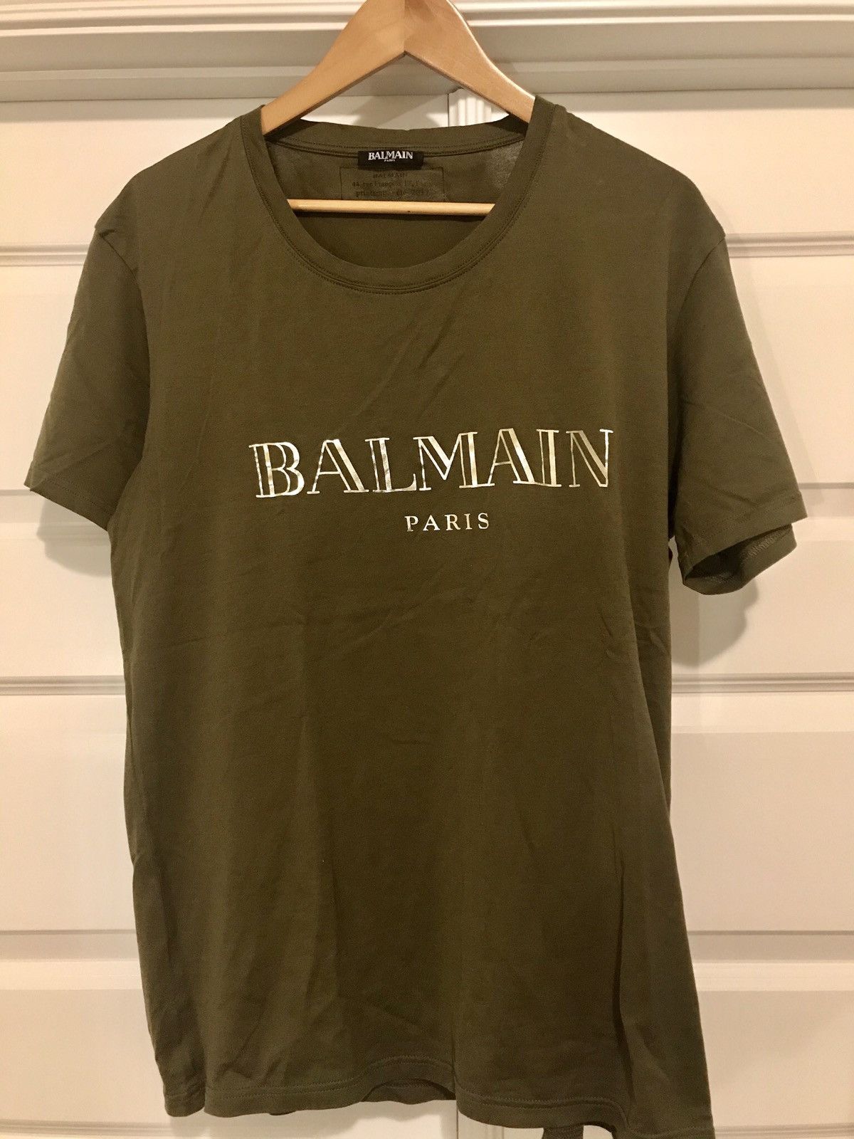 Balmain 🔥🔥 Balmain Green Mylar T-shirt Gold Logo | Grailed