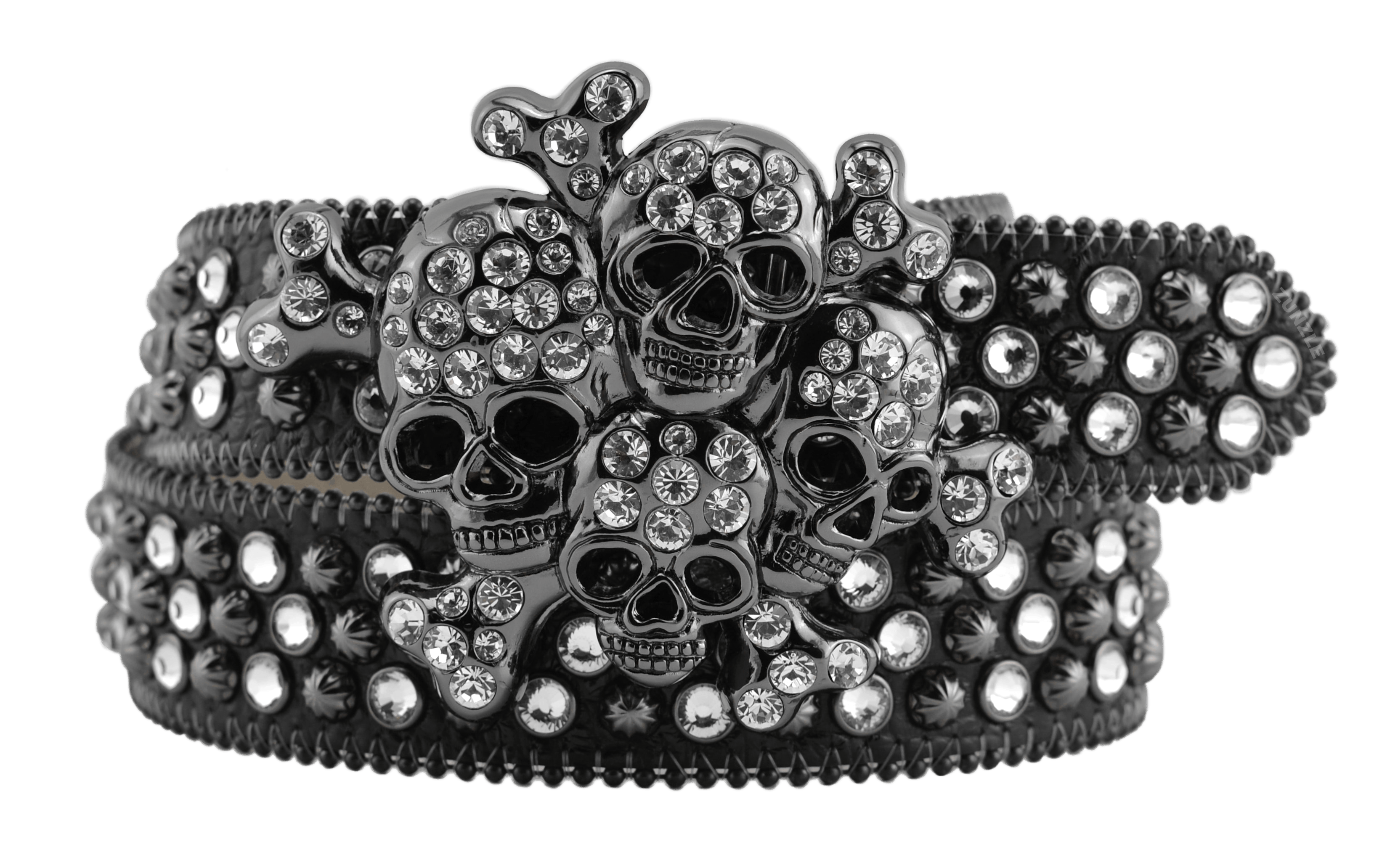 b.b. Simon Skull Black Red Fully Loaded Double Row Crystal Belt