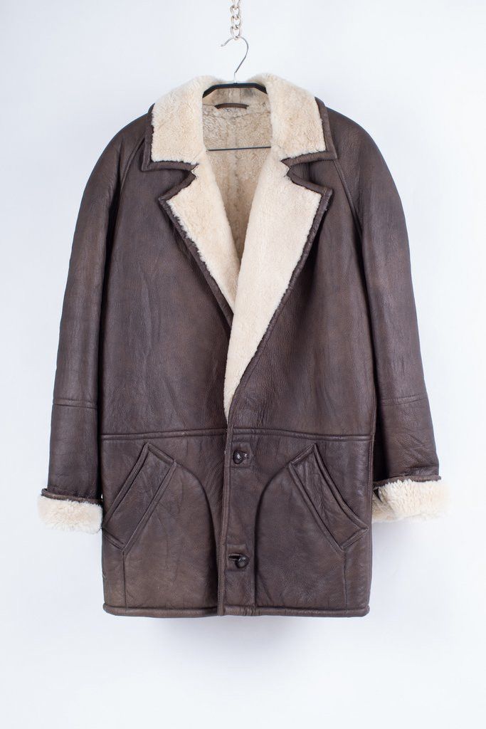 image of Trussardi Men's Brown Supple Leather Shearling Coat (Size XL)