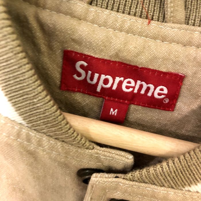 Supreme denim varsity hot sale jacket tan
