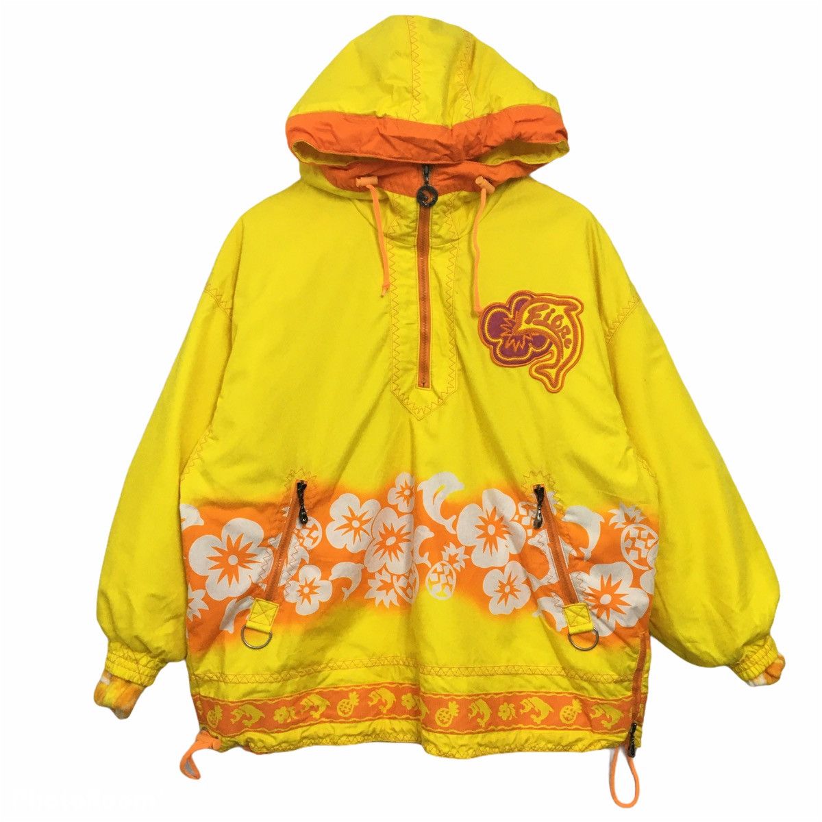Jo Jo Fiore Floral Design Half Zip Yellow Jacket Size 9