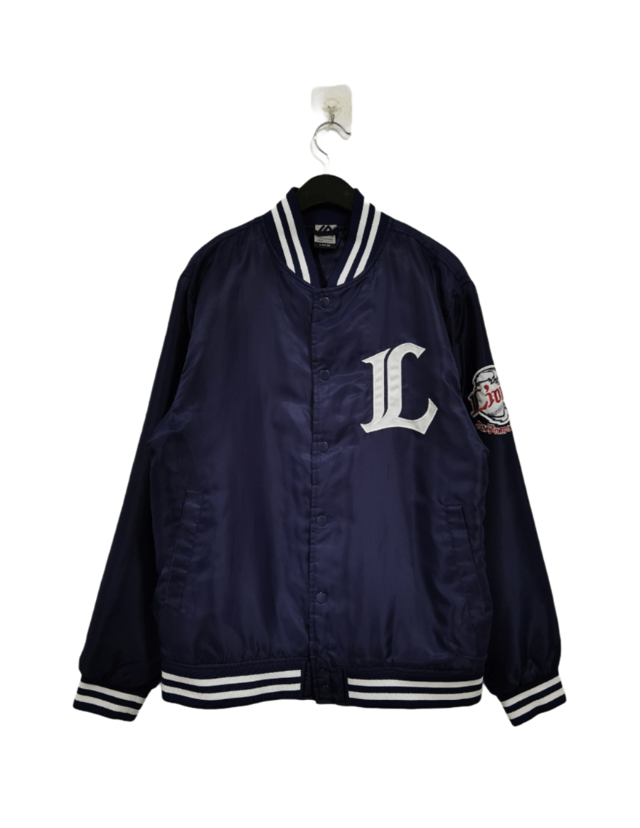 Majestic Sports Specialties Streetwear Lions Saitama Seibu Majestic Satin Varsity Jacket Grailed
