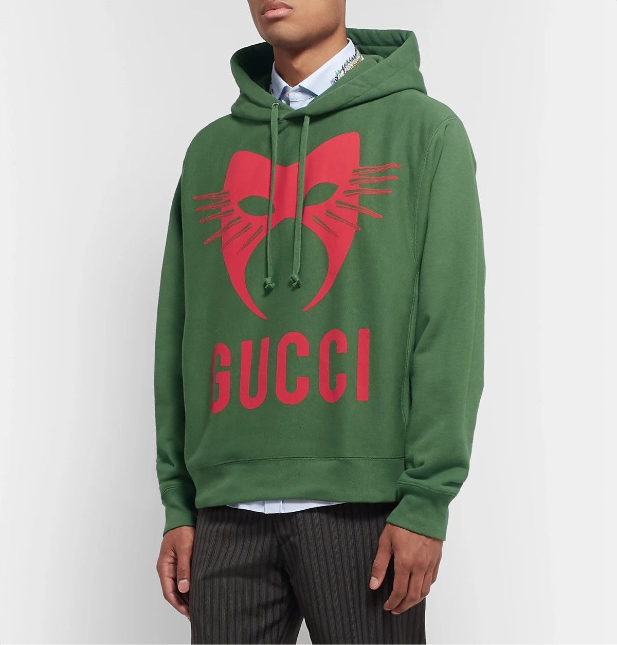 Gucci FW19 Manifesto Mask Hoodie Green FEATURED ON RUNWAY Grailed