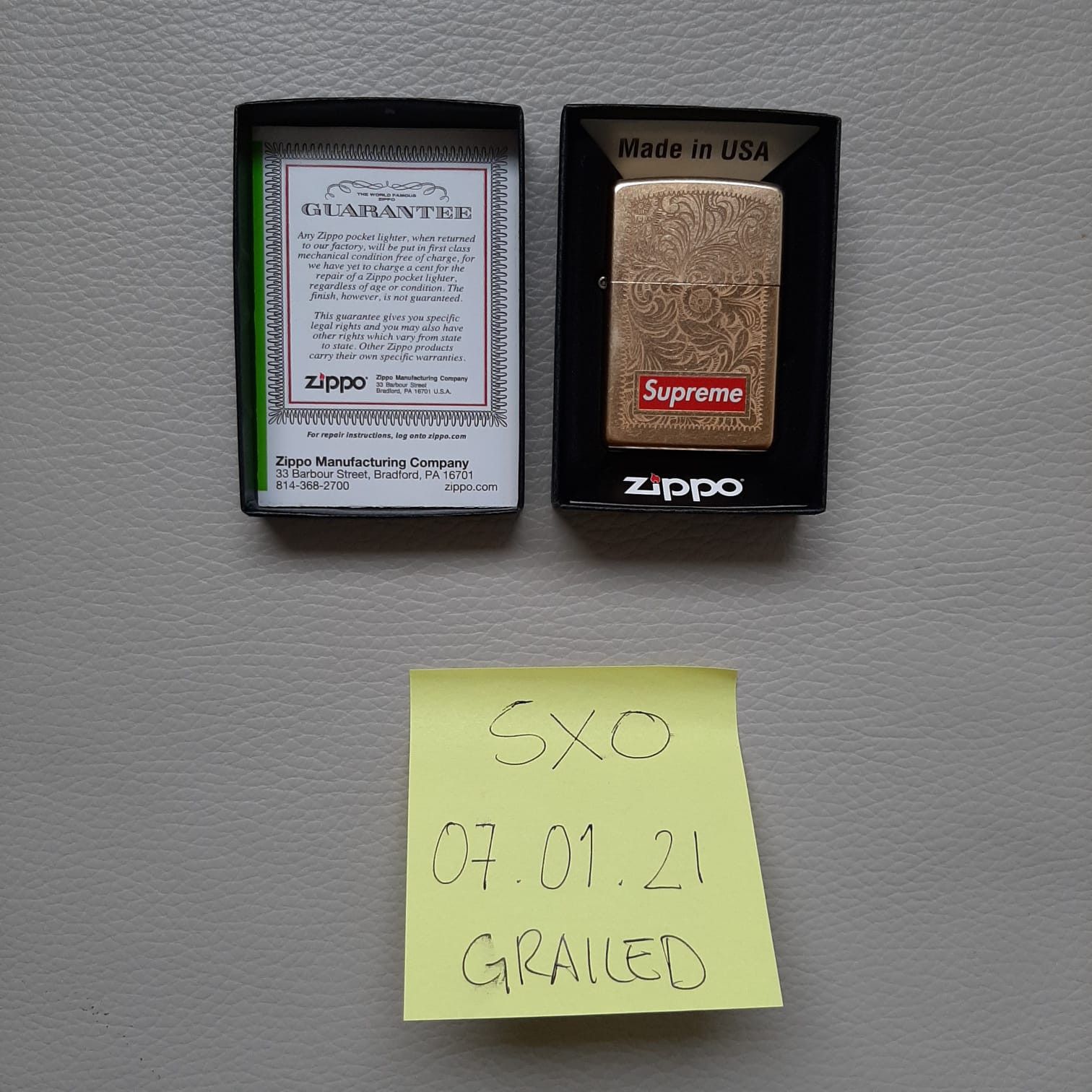 Supreme × Zippo RARE Supreme F/W 2014 Engraved Brass Gold