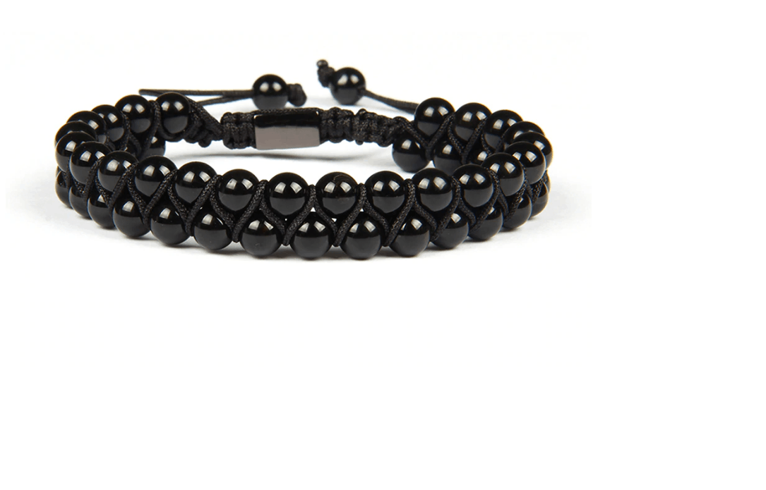 Vintage Men Bracelet Double Beaded 6mm Black Onyx Size ONE SIZE - 2 Thumbnail