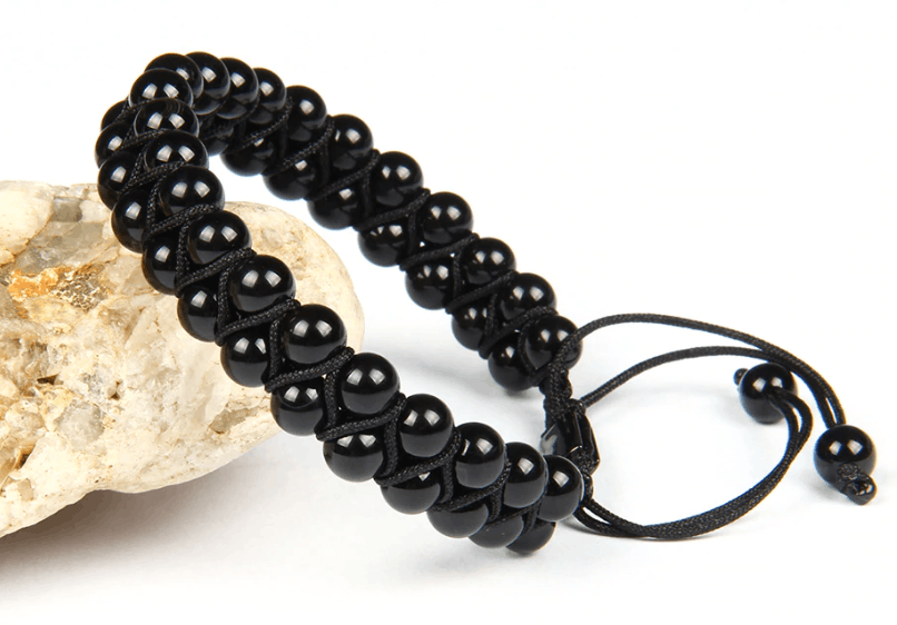 Vintage Men Bracelet Double Beaded 6mm Black Onyx Size ONE SIZE - 1 Thumbnail