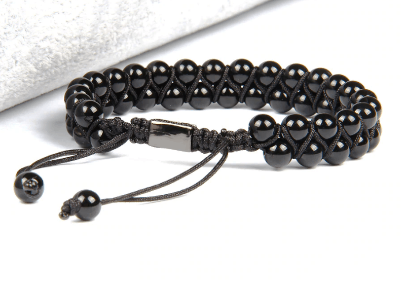 Vintage Men Bracelet Double Beaded 6mm Black Onyx Size ONE SIZE - 3 Thumbnail