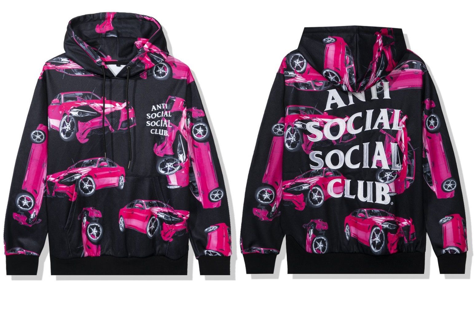 image of Anti Social Social Club Ds White Assc 3Am On Melrose All Over Black Hoodie Bape Kith (Size 2XL)