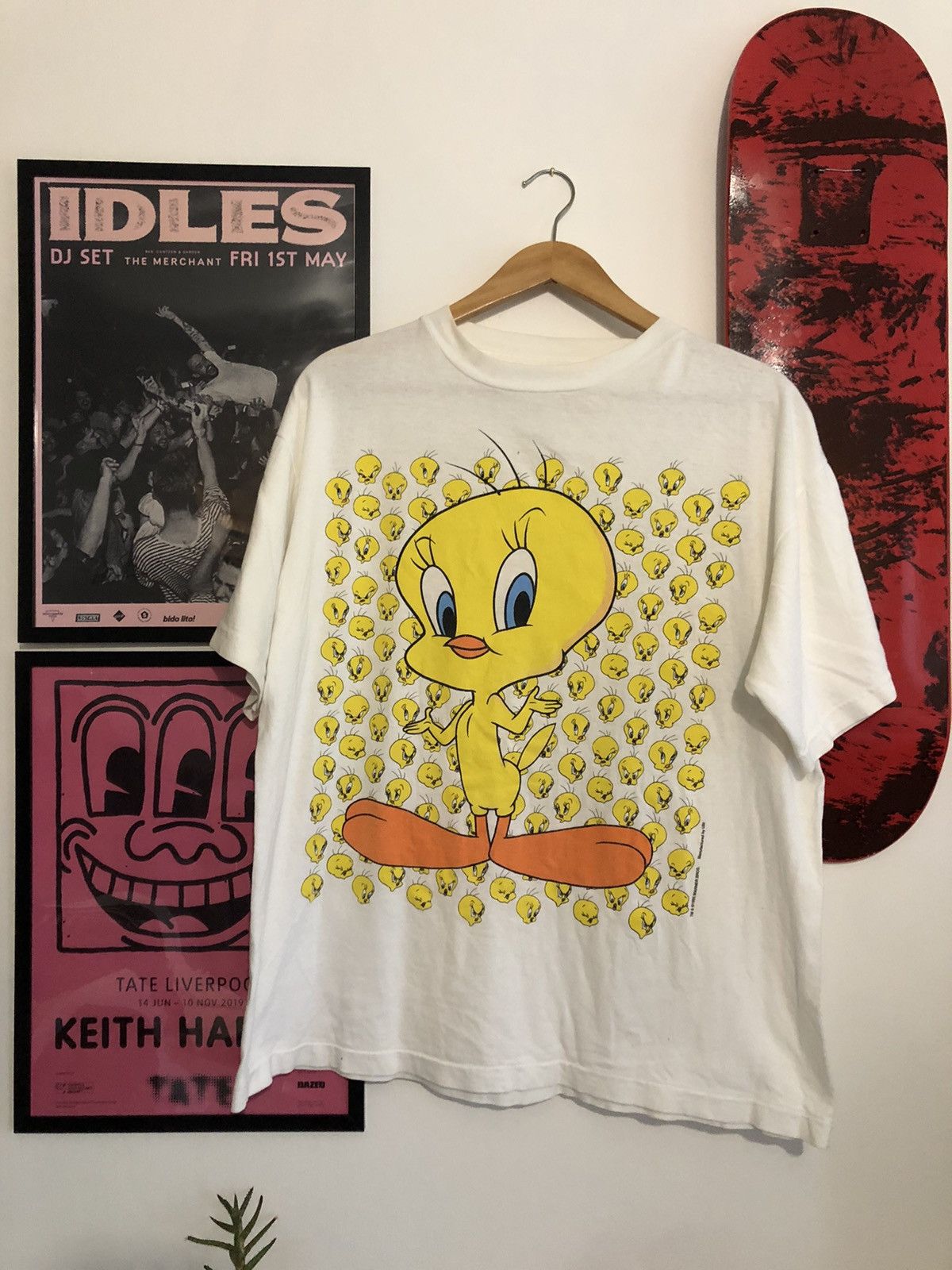 BSA AND RAB Looney Tunes Tweety Character Print T-Shirt Men's L Size Vintage unclear white type Vintage Second Hand