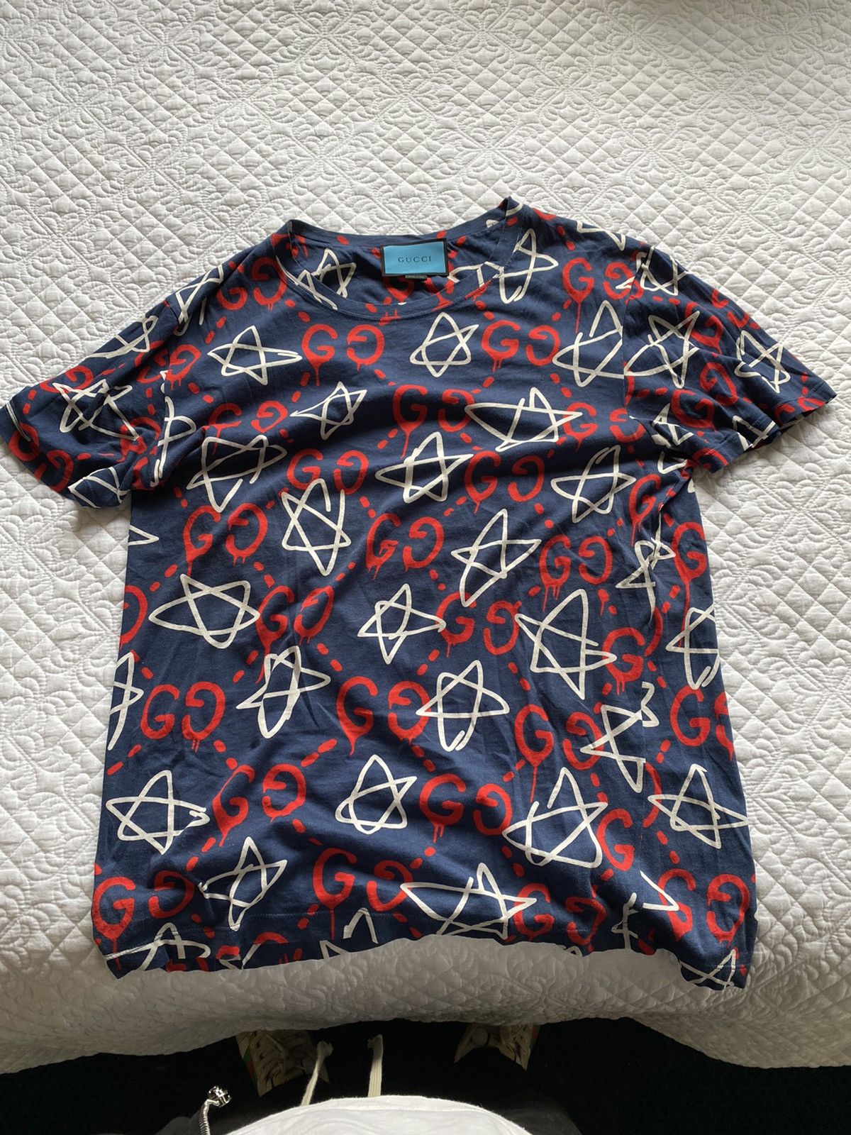 image of Gucci Ghost Stars Monogram Tee in Blue, Men's (Size 2XL)