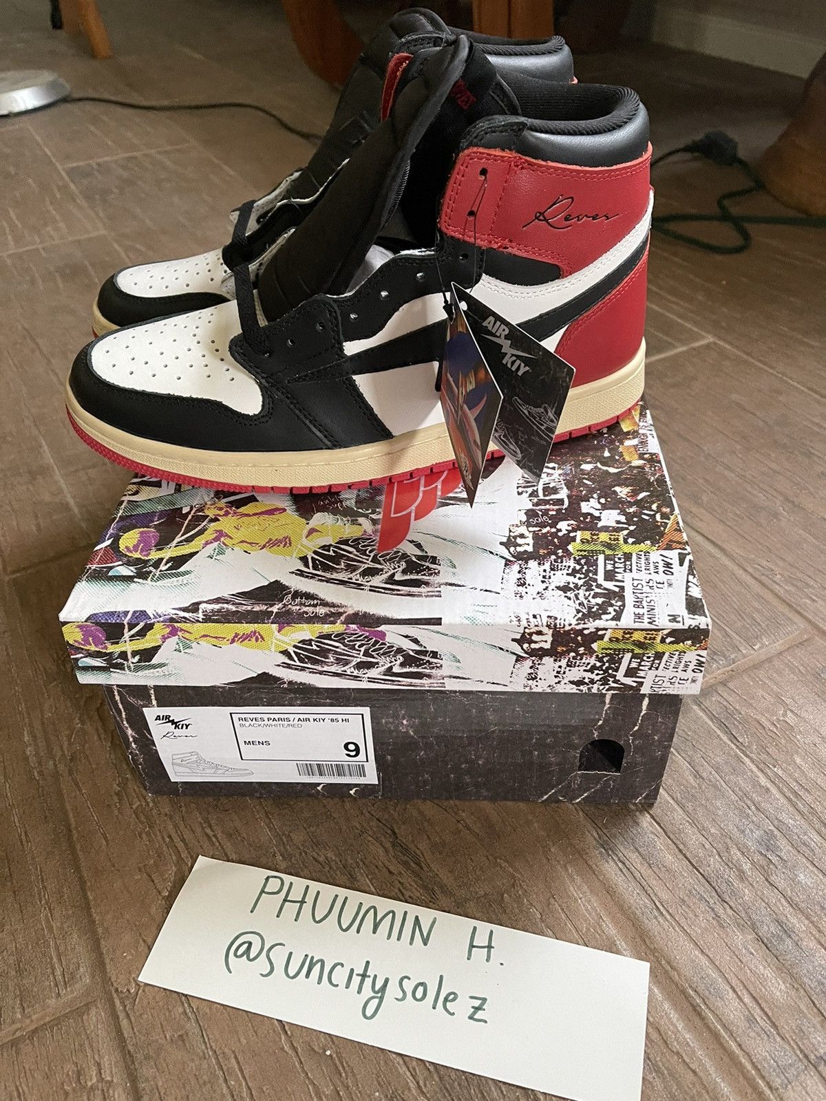 Reves Paris Air Kiy Reves Paris Jordan 1 Black Toe Size US 9 / EU 42 - 5 Thumbnail