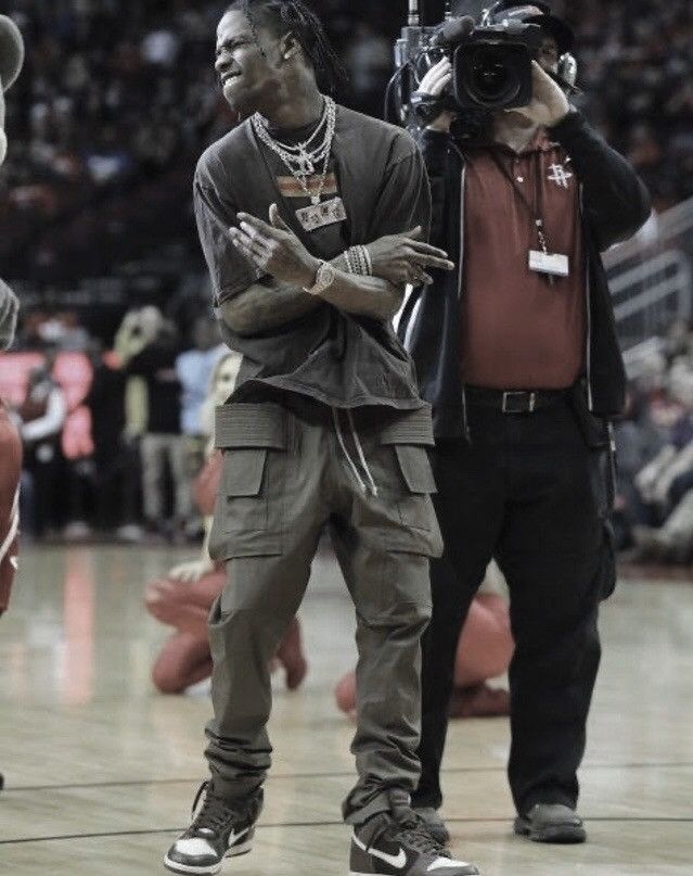 Asap rocky with Rick Owens blazer, DRKSHDW drawstring cargo pants