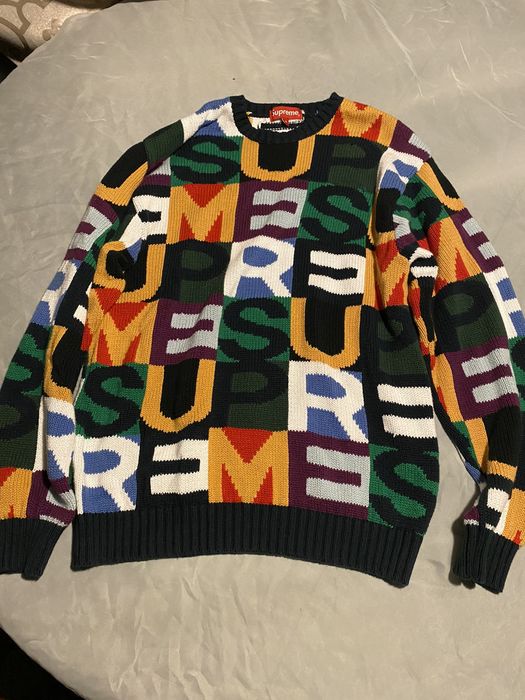 Supreme FW18 Big Letters Intarsia Knit Logo Sweater Multicolor DS