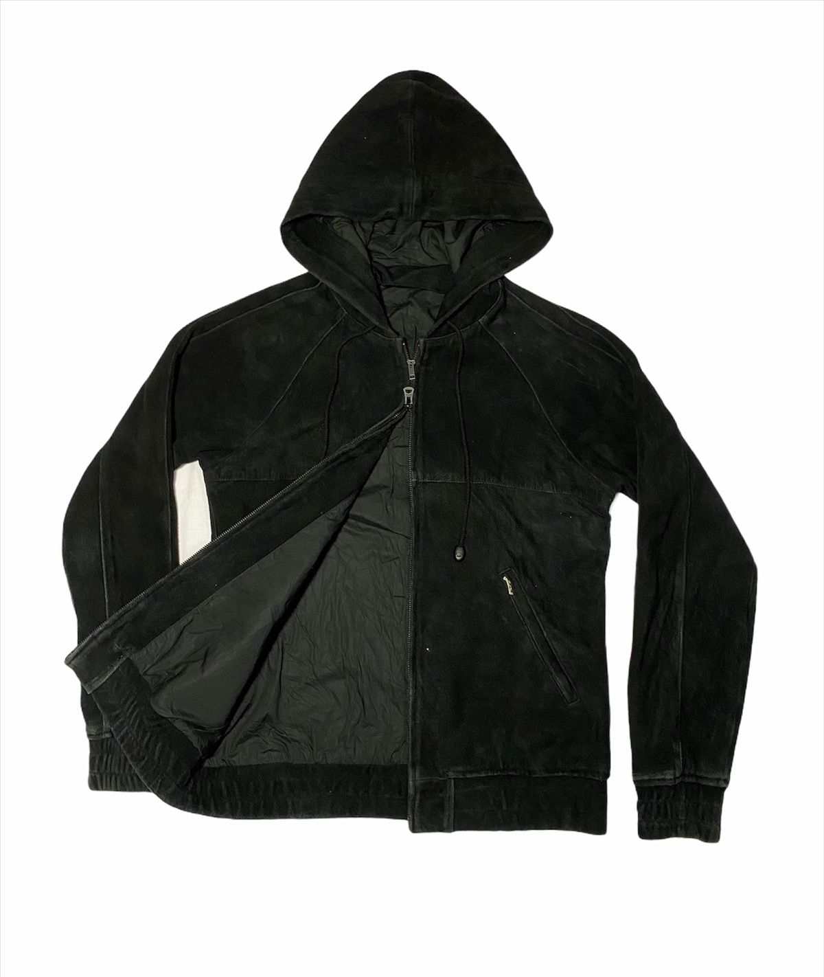 Leather Black Suede leather Hoodie Jacket | Grailed