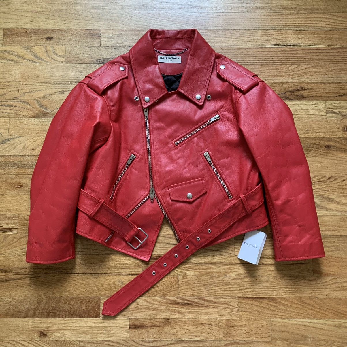 Balenciaga FW2016 Swing Red Leather Biker Jacket Size US M / EU 48-50 / 2 - 1 Thumbnail