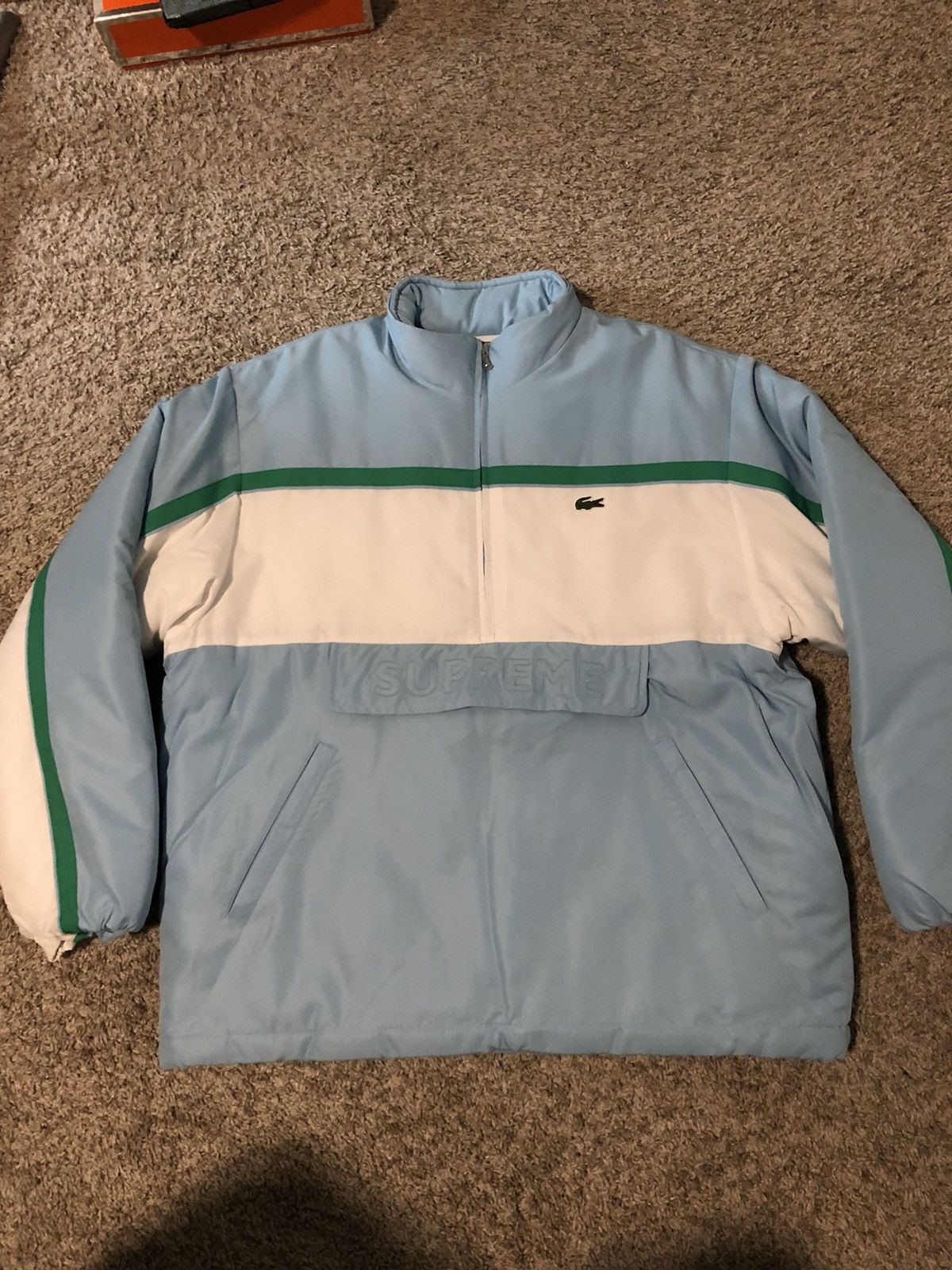 Lacoste Supreme LACOSTE Puffy Half Zip Pullover Light Blue Grailed