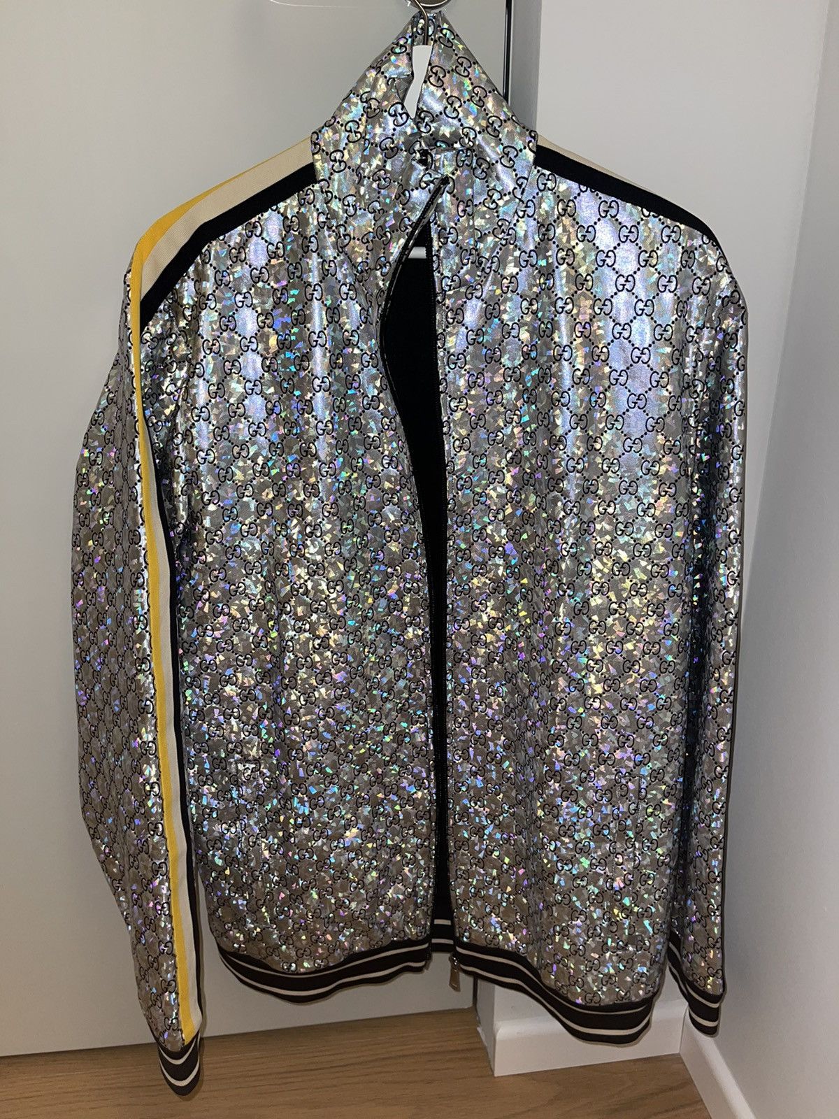 Laminated sparkling gg jersey jacket hotsell