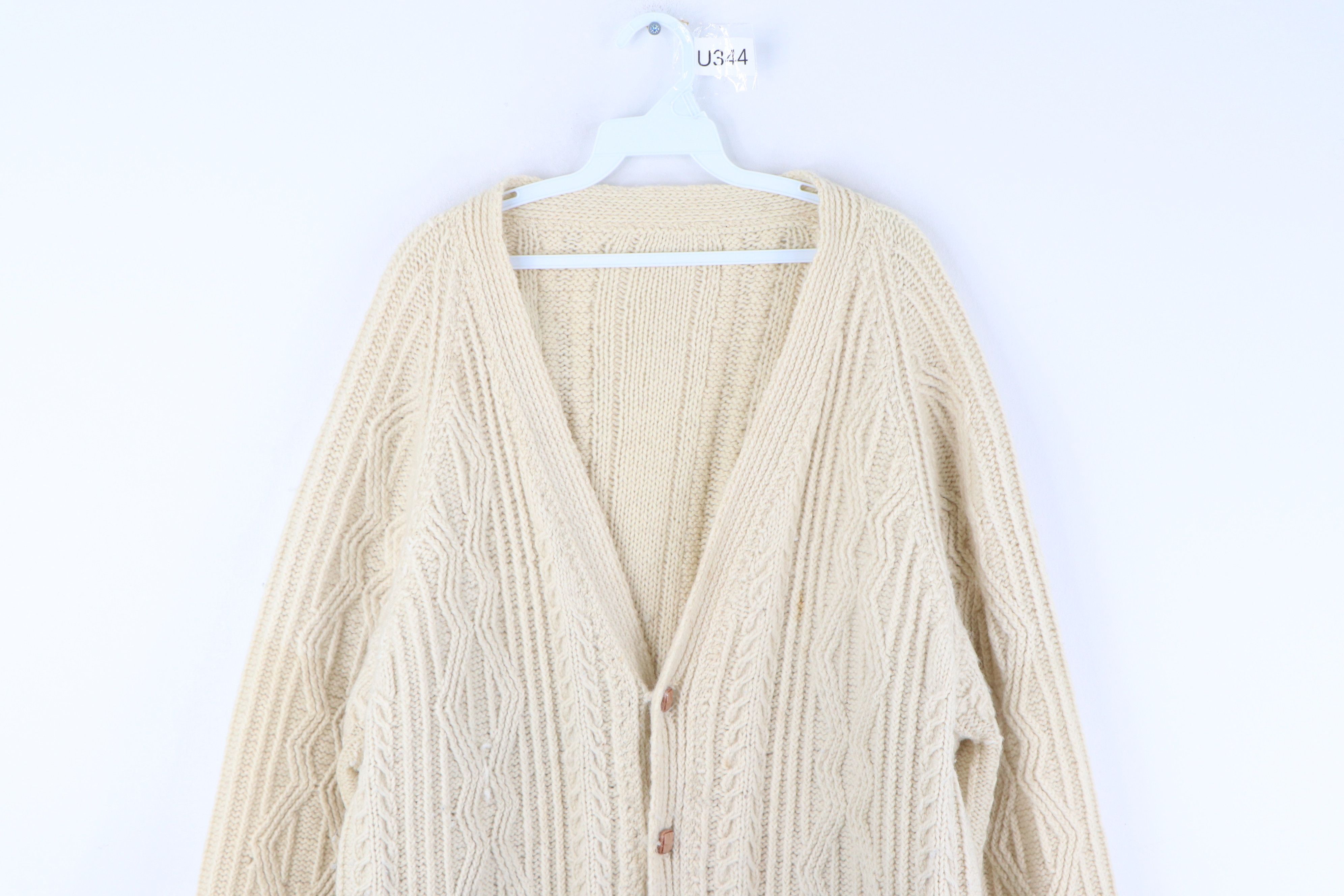 Vintage Vintage 50s Rockabilly Cowichan Wool Cardigan Sweater Cream Size US XXL / EU 58 / 5 - 2 Thumbnail
